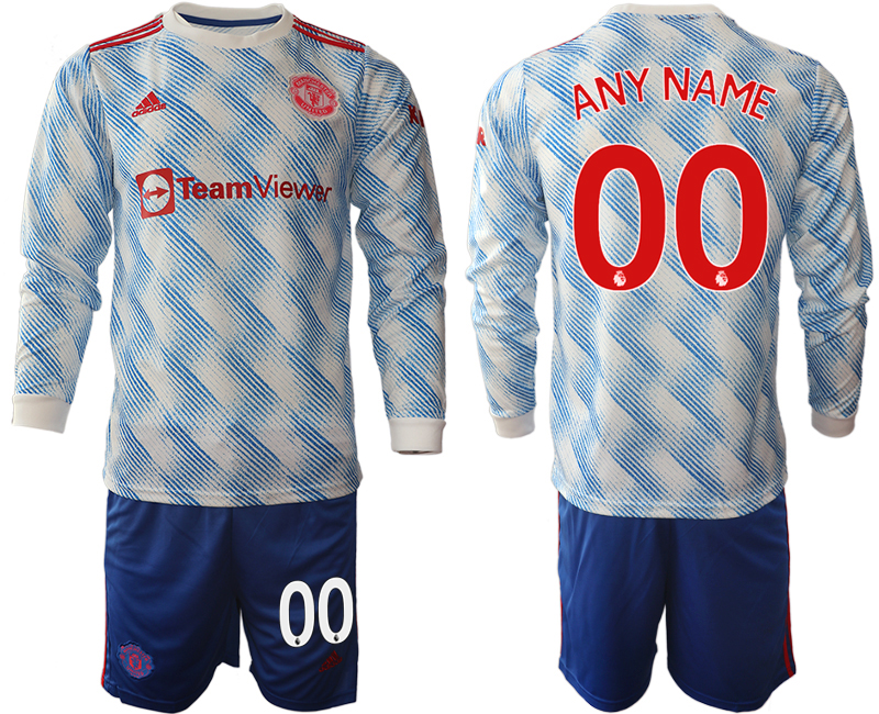 Men 2021-2022 Club Manchester united away blue Long Sleeve customized Soccer Jersey->customized soccer jersey->Custom Jersey